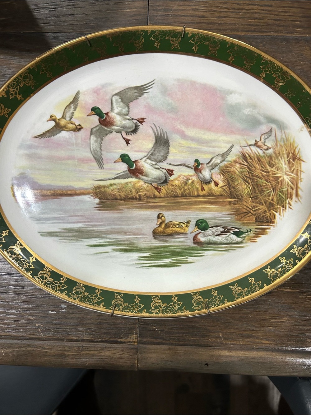 Decorative Mallard Duck Serving Platter - Green and Gold Accent
